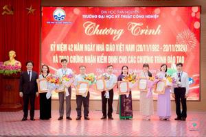 Trao Giấy chứng nhận kiểm định chất lượng các CTĐT Trường Đại học Kỹ thuật Công nghiệp - Đại học Thái Nguyên
